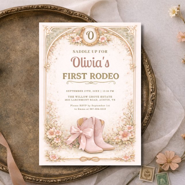 Girl's First 1st Rodeo Pink Bow Birthday Invitation (Creator Uploaded)