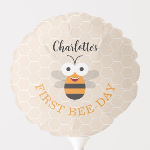 Girl's First Birthday 1st Bee-Day Cute Honeybee Balloon