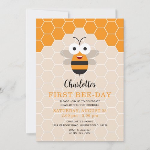 Girl's First Birthday 1st Bee-Day Cute Honeybee Invitation
