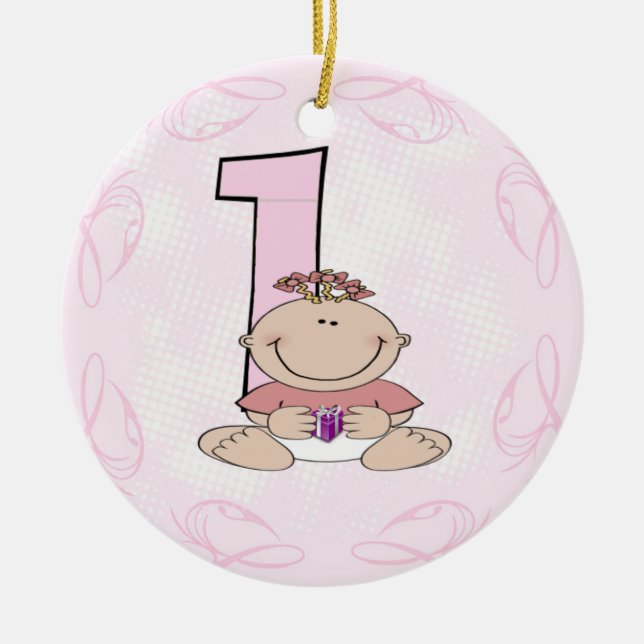 Girl's First Birthday Ceramic Ornament (Front)