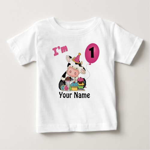 Girls First Birthday Cow Baby T_Shirt