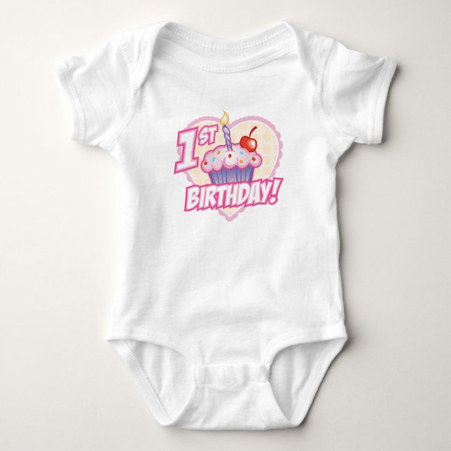 Girls First Birthday Cupcake T-Shirt Baby Bodysuit (Front)