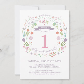 Girl's First Birthday Invitation - Cute Florals