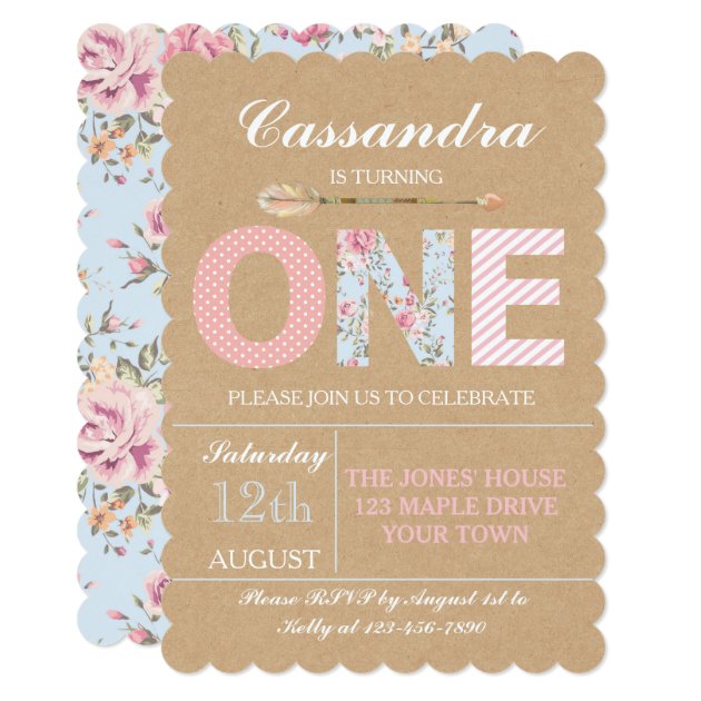 Girls First Birthday Invitation - Shabby Chic