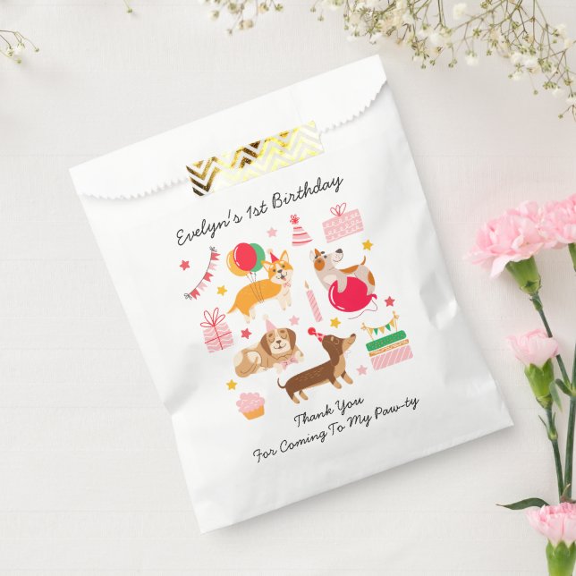 Girl's First Birthday Let's Pawty Favor Bags (Sealed)