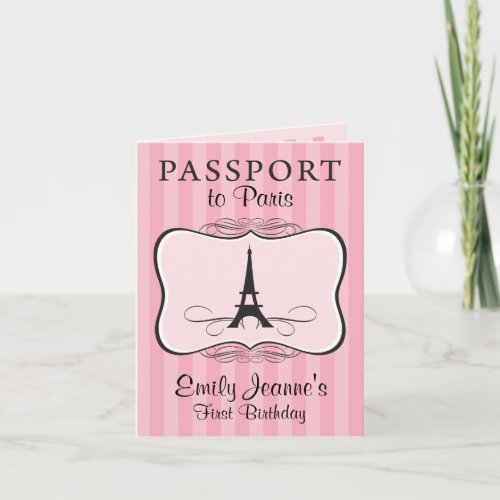 Girls First Birthday Paris Passport Invitation