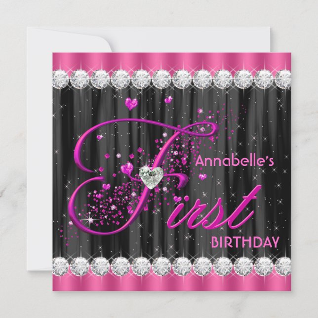 Girls First Birthday Party Invitation (Front)
