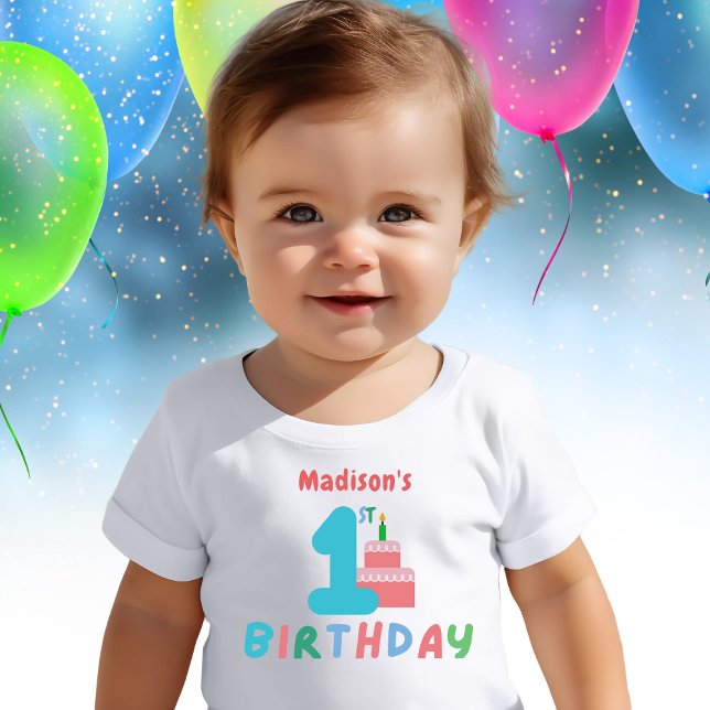 Girls First Birthday Pink Cake Personalized       Baby T-Shirt (Creator Uploaded)