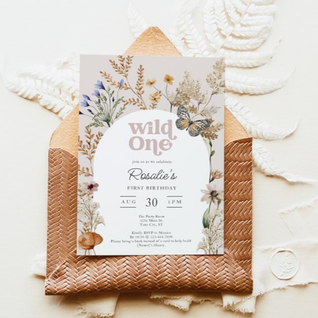 Girl's First Birthday Wild One Wildflower Invitation (Girl's Wildflower First Birthday Invitation)