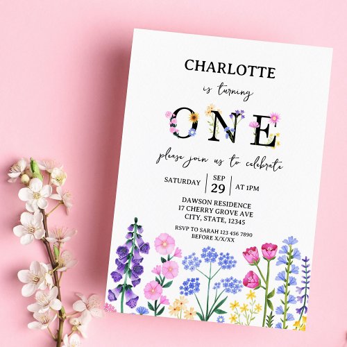 Girls First Birthday Wildflower Garden Party Invitation