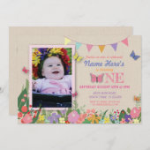 Girl's First Butterfly Garden One Birthday Invite (Front/Back)
