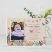 Girl's First Butterfly Garden One Birthday Invite (Standing Front)