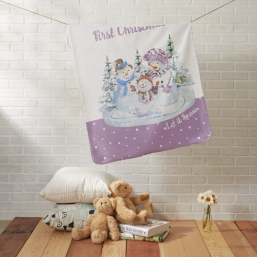 Girls First Christmas Happy Snowman Let it Snow Baby Blanket