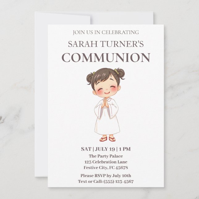 Girls First Communion Christian Invitation (Front)