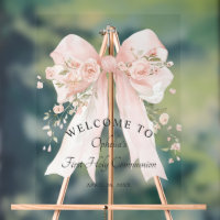 Girl's First Communion Floral Pink Bow