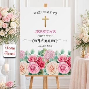 Girl's First Communion Gold Cross Roses Floral Foam Board