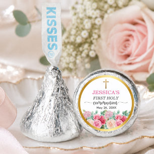 Girl's First Communion Gold Cross Roses Floral Hershey®'s Kisses®