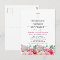 Girl's First Communion Gold Cross Roses Floral