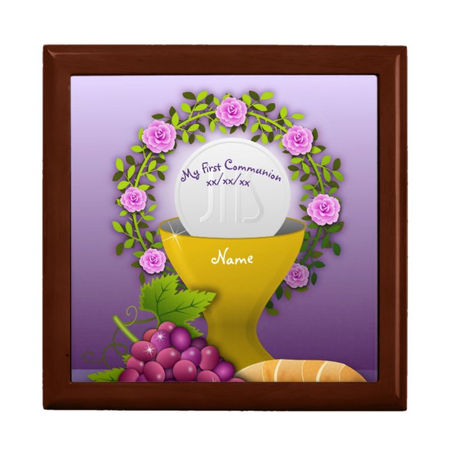 Girls First Communion Holy Eucharist Memory Box (Front)