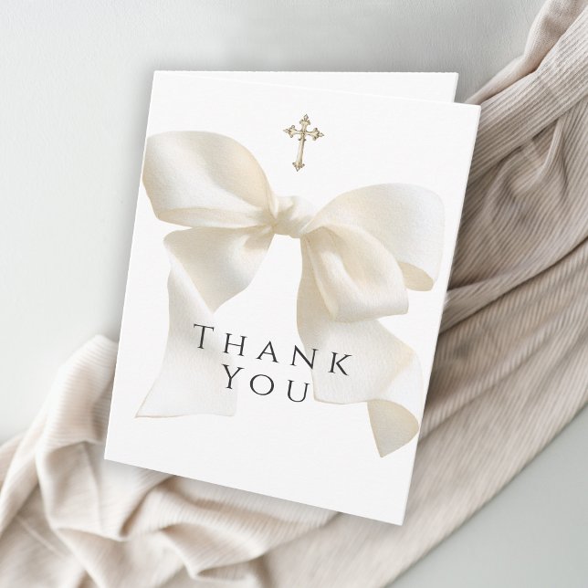 Girl's First Communion Neutral Ivory Bow Thank You (Creator Uploaded)