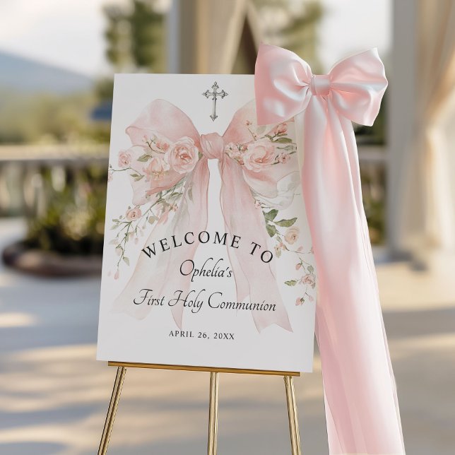 Girl's First Communion Pink Bow Floral Foam Board (Creator Uploaded)