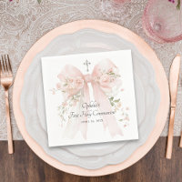 Girl's First Communion Pink Floral Bow