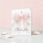 Girl's First Communion Pink Floral Bow Thank You Card<br><div class="desc">A lovely First Holy Communion Thank You card with feminine styling featuring a pastel pink watercolor bow with pink flowers. A silver cross sits above the bow as a symbol of Christianity. Easy to personalize and prepare for this momentous occasion in the life of your daughter, this card has sample...</div>