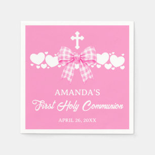 Girl's First Communion Pink Gingham Bow Napkins