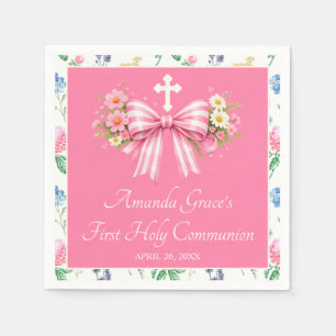 Girl's First Communion Pink Wildflower Bow Napkins