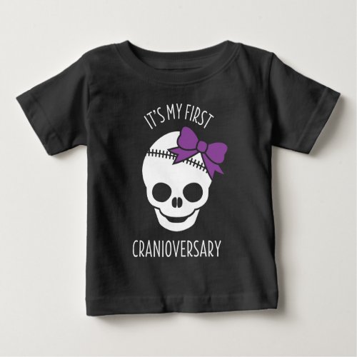 Girls First Cranioversary Skull with Bow Baby T_Sh Baby T_Shirt