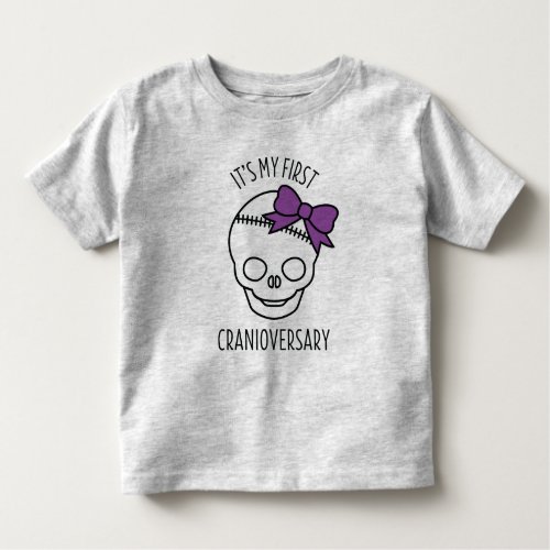 Girls First Cranioversary Skull with Bow Toddler T_shirt