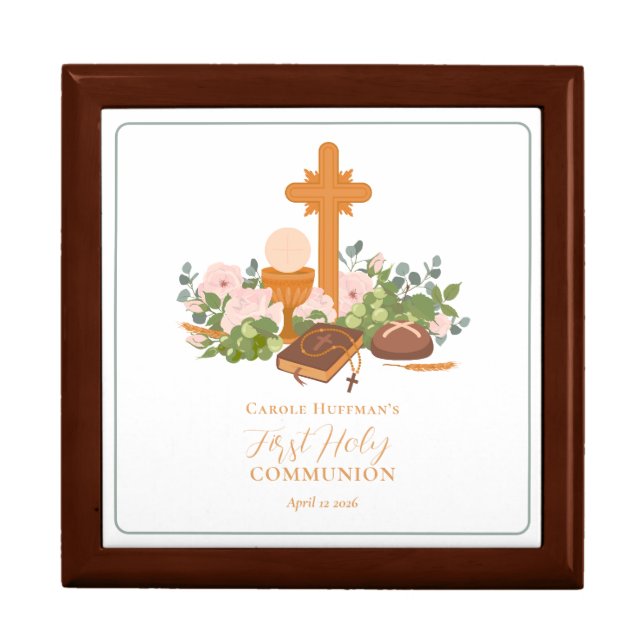 Girls First Holy Communion Custom Rosary Gift Box (Front)