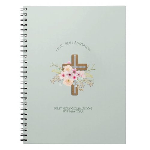 Girls First Holy Communion Floral Cross Customized Notebook