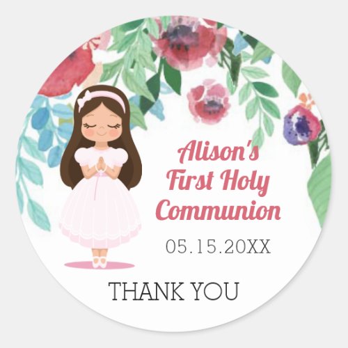 Girls First Holy Communion Flowers Classic Round Sticker