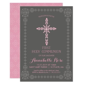 Girls First Holy Communion Girls Invitation, Cross Invitation
