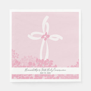 Girl's First Holy Communion Paper Napkin, Floral Napkins