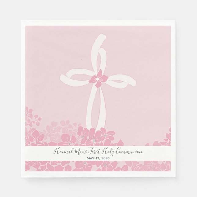 Girl's First Holy Communion Paper Napkin, Floral Napkins (Front)