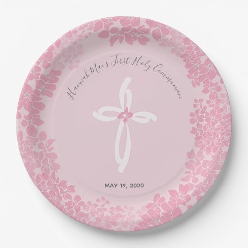 Girls First Holy Communion Paper Plate Floral Paper Plates