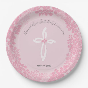Girl's First Holy Communion Paper Plate, Floral Plates