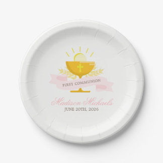 Girls First Holy Communion Personalized Paper Plates