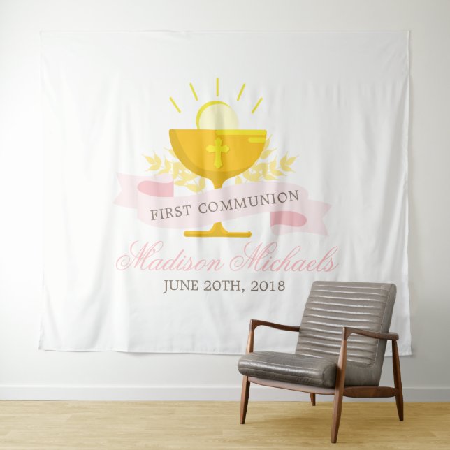 Girls First Holy Communion Personalized Tapestry (In Situ (Horizontal))