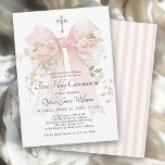 Girl's First Holy Communion Pink Floral Bow Invitation