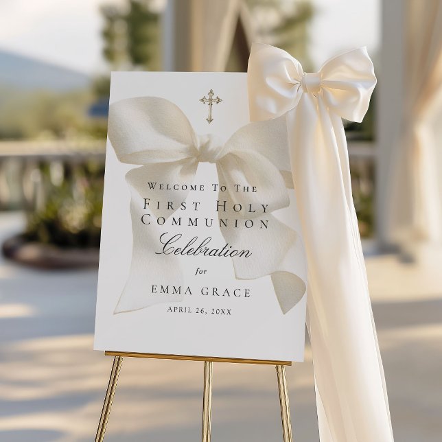 Girl's First Holy Communion Simple Ivory Bow Foam Board (Creator Uploaded)