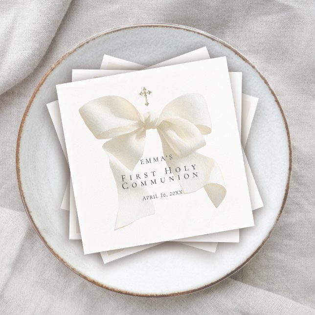 Girl's First Holy Communion Stylish Ivory Bow Napkins (Creator Uploaded)