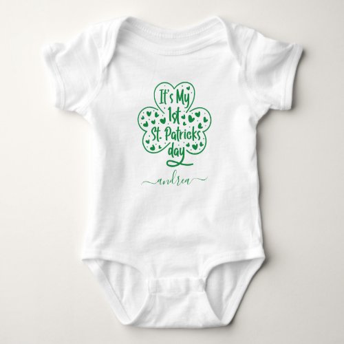 Girls First St Patricks Day Cute Clover  Name Baby Bodysuit