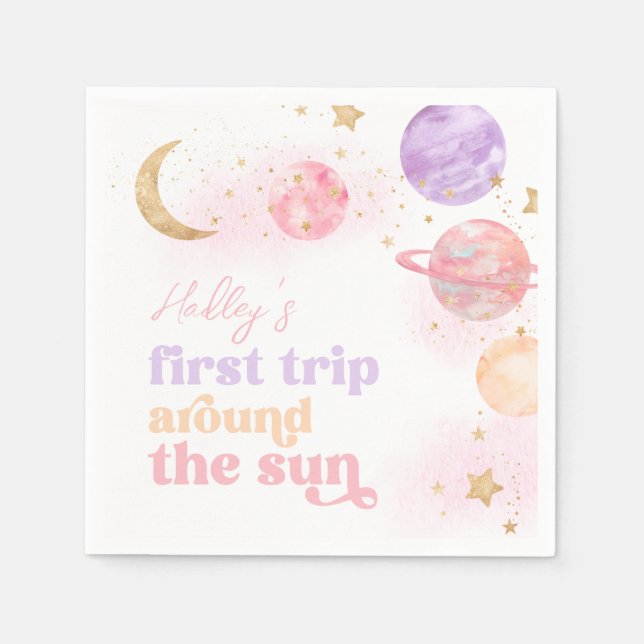 Girl's First Trip Around the Sun Napkins (Front)