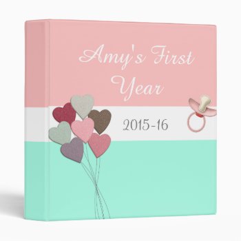 Girl's First Year Baby Album  Hearts And Pacifier Binder by Sweet_Breeze at Zazzle