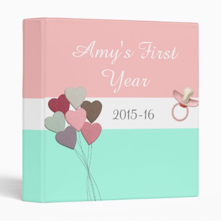 Girl's First Year Baby Album, Hearts And Pacifier Binder