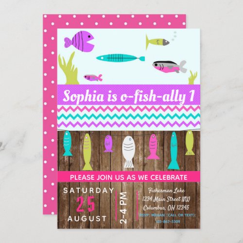 Girls Fishing Kids Birthday Party Invite