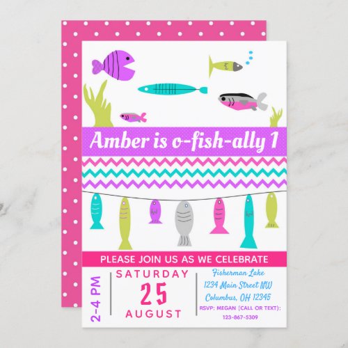 Girls Fishing Kids Birthday Party Invite